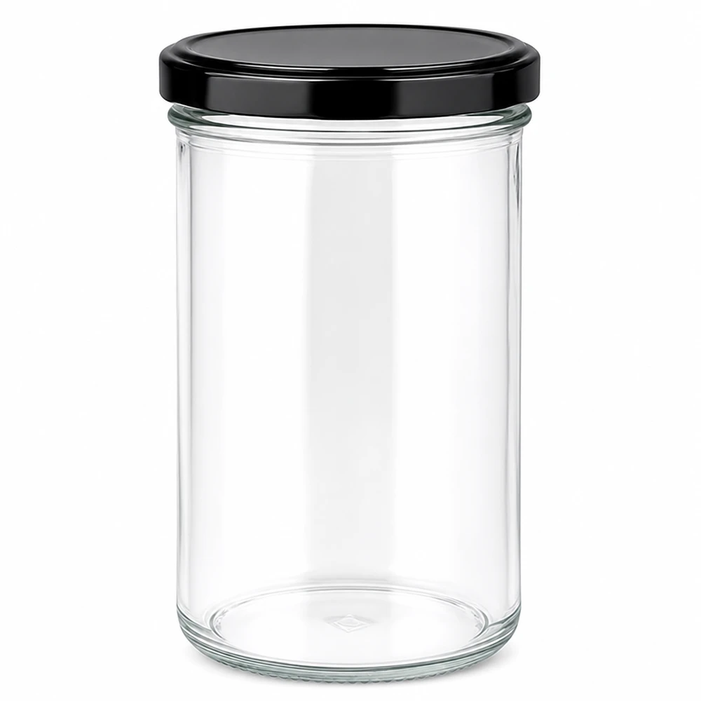 Bicchieri da 277 ml con coperchio BasicSeal nero UNiTWIST. Vaso mason da 277 ml vuoto con coperchio nero BasicSeal barattolo per conserve barattolo per marmellata barattolo di stoccaggio
