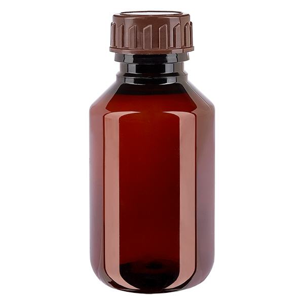 Bottiglia PET 100ml con tappo standard marrone Bottiglia PET 100ml con tappo standard marrone