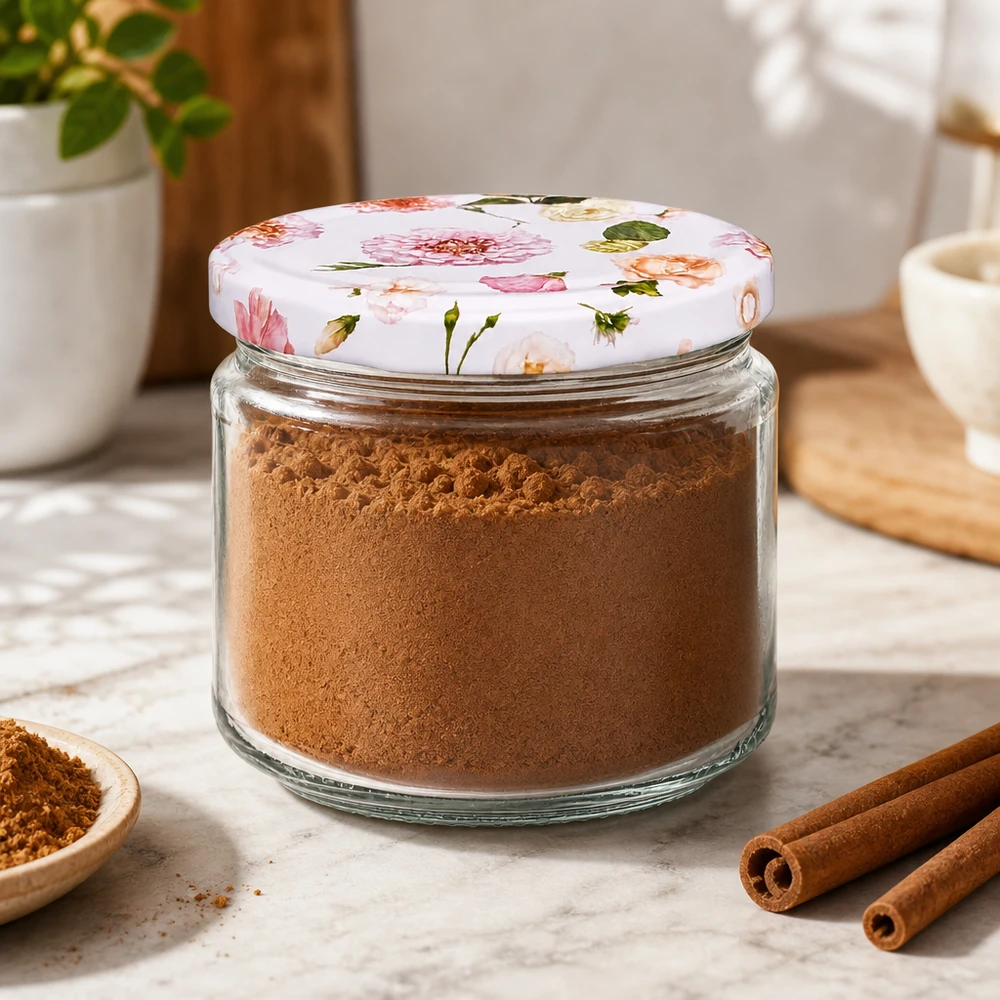 330ml barattolo rotondo rosa decorazione floreale riempito con cacao in polvere cannella spezie cucina contenitore di stoccaggio ermetico