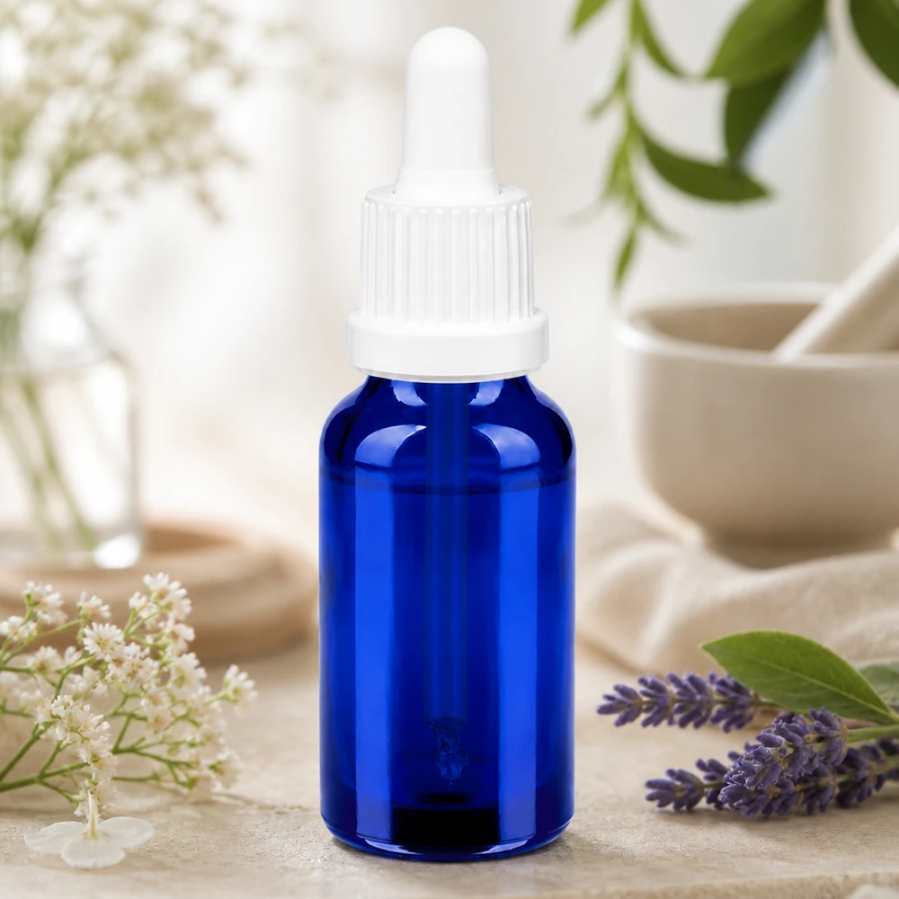 Flacone per pipette da 20 ml bianco OV BlueLine UT18/20 Bottiglia da farmacista da 20 ml in vetro blu con pipetta dosatrice precisa per applicazioni di laboratorio