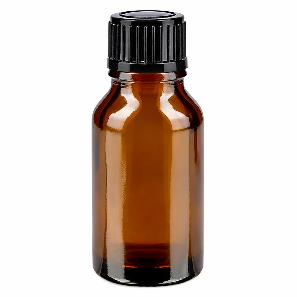 Flacone da farmacia marrone da 15 ml con tappo contagocce nero da 1 mm in vetro ambrato