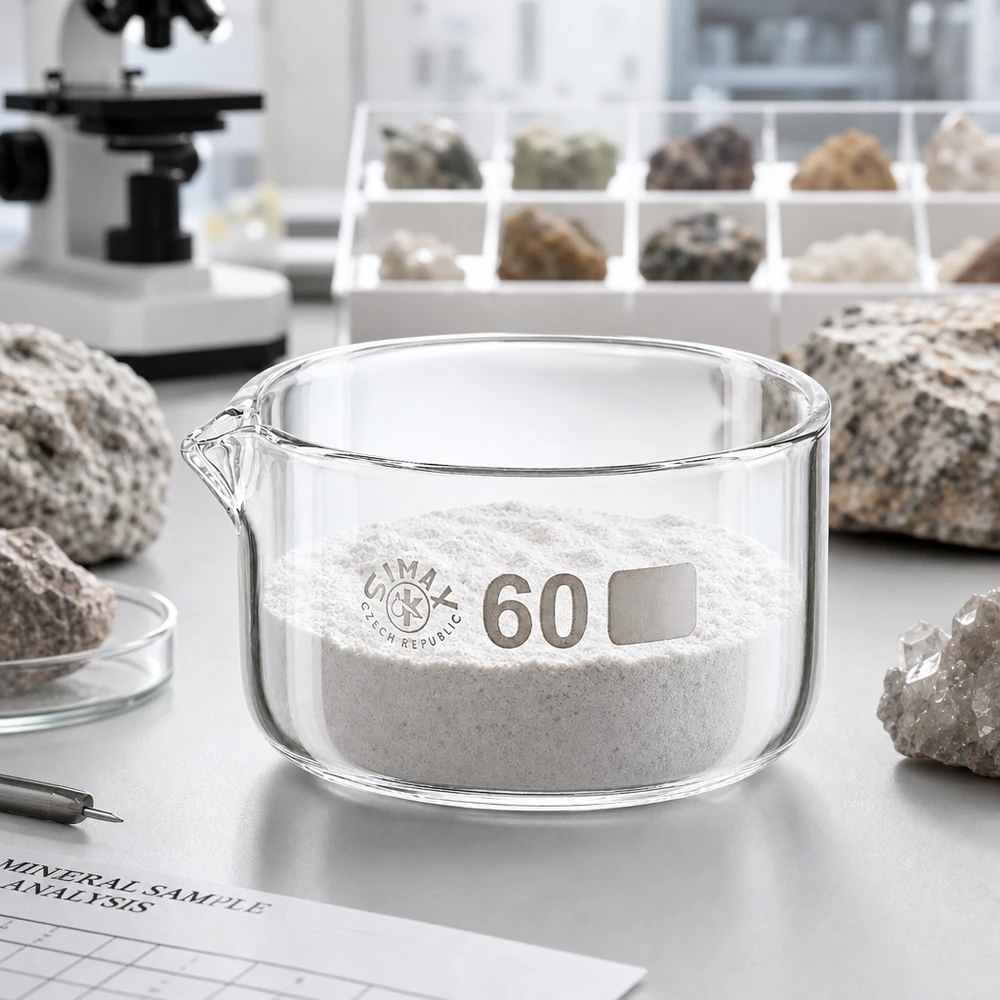 Piatto per cristallizzazione da 60 ml con beccuccio Bo. ø60mm Ciotola di cristallizzazione Simax da 60 ml, polvere minerale bianca, analisi di laboratorio, ciotola piatta in vetro borosilicato