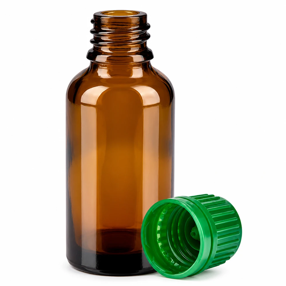 Bottiglia da 30ml 11mm SV verde OV BrownLine UT18/30 Flacone in vetro ambrato di alta qualità da 30 ml con design a prova di luce e tappo verde antimanomissione