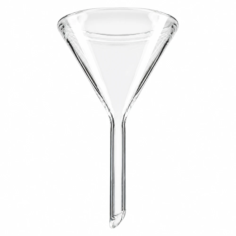 Imbuto Ø 45 mm per calce sodata, angolo 60°, stile corto Imbuto in vetro di 45 mm di diametro in vetro soda-lime con angolo di 60 gradi e manico corto