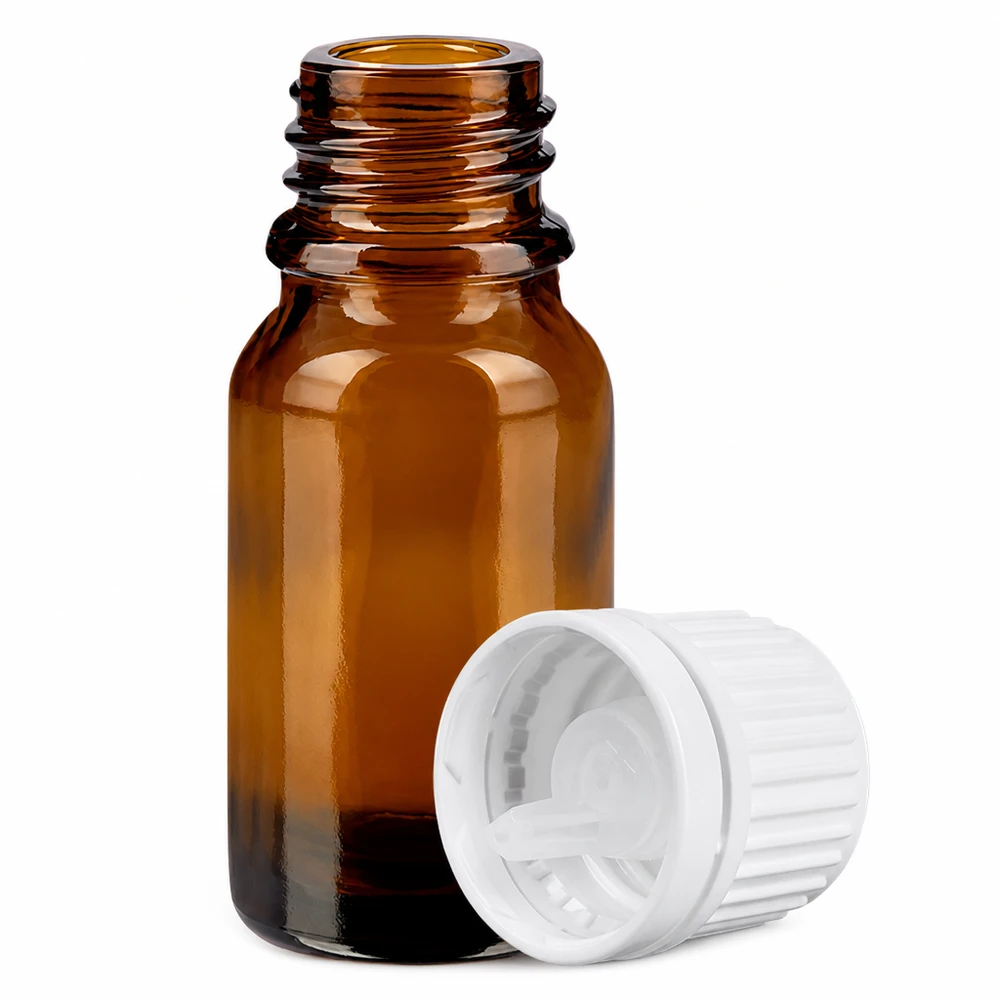 Flacone contagocce da 10 ml 0,7 mm bianco OV BrownLine UT18/10 Flacone contagocce compatto da 10 ml in vetro ambrato protetto dai raggi UV con inserto contagocce di precisione