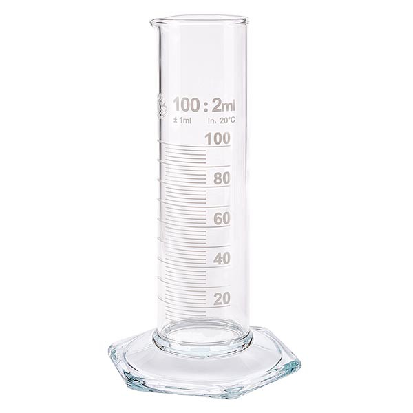Cilindro graduato NF da 100 ml in vetro, scala bianca
