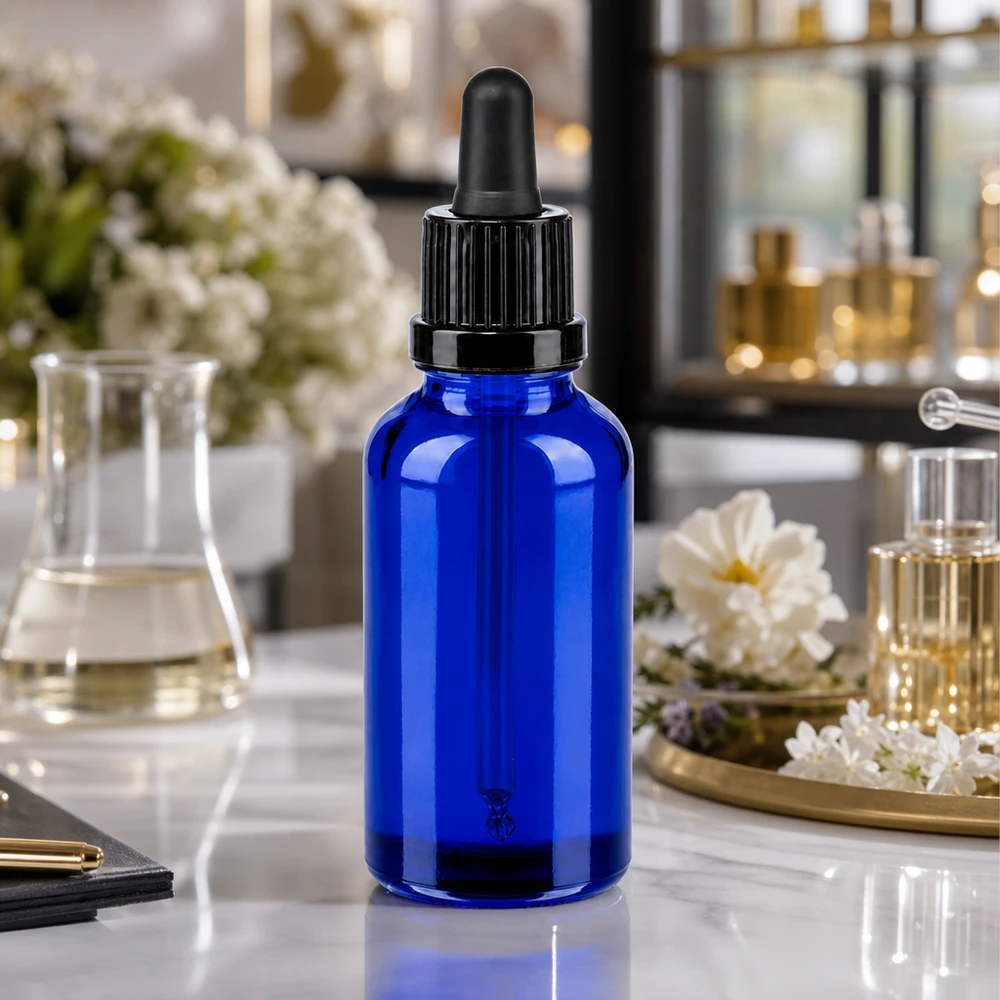 Bottiglia per pipette da 30 ml nera OV BlueLine UT18/30 Piccolo flacone in vetro da 30 ml con pipetta contagocce ideale per cosmetici e sieri fai da te