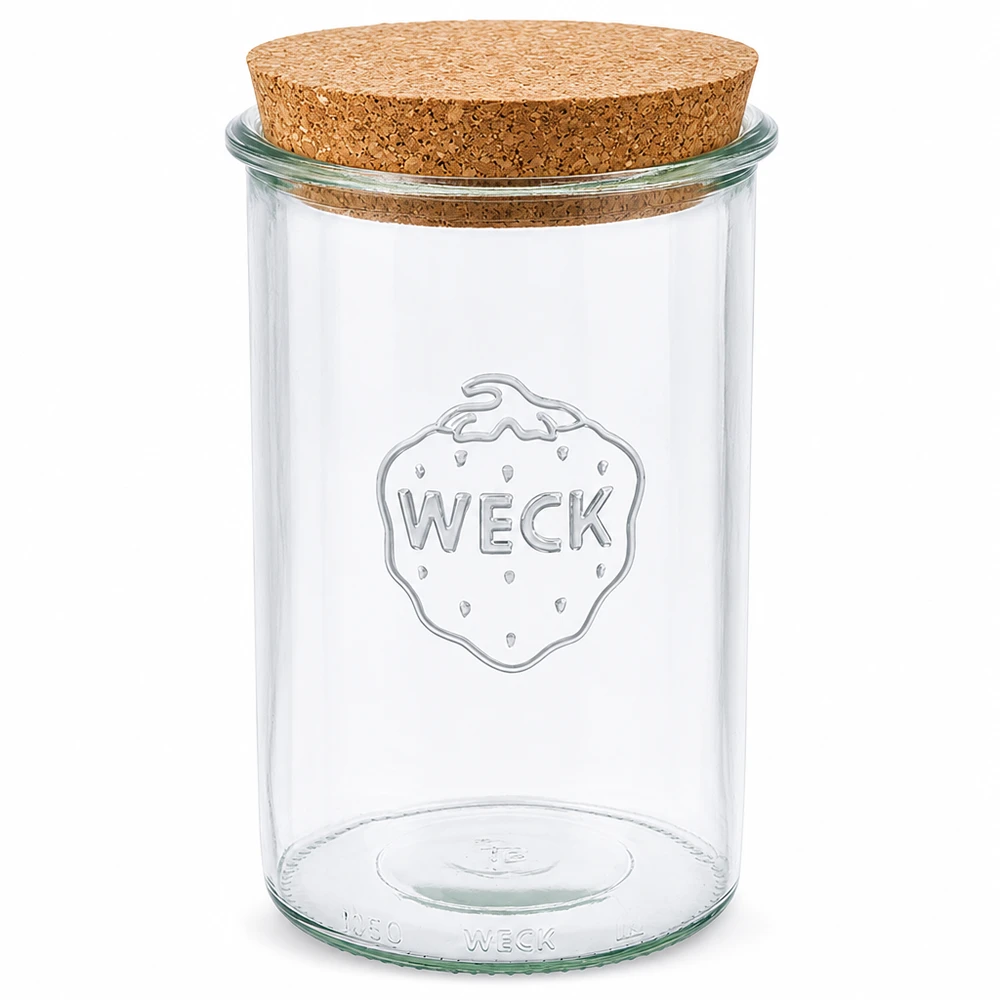 Barattolo da 1000 ml WECK RR100 con coperchio in sughero naturale Barattolo trasparente per conserve con logo WECK