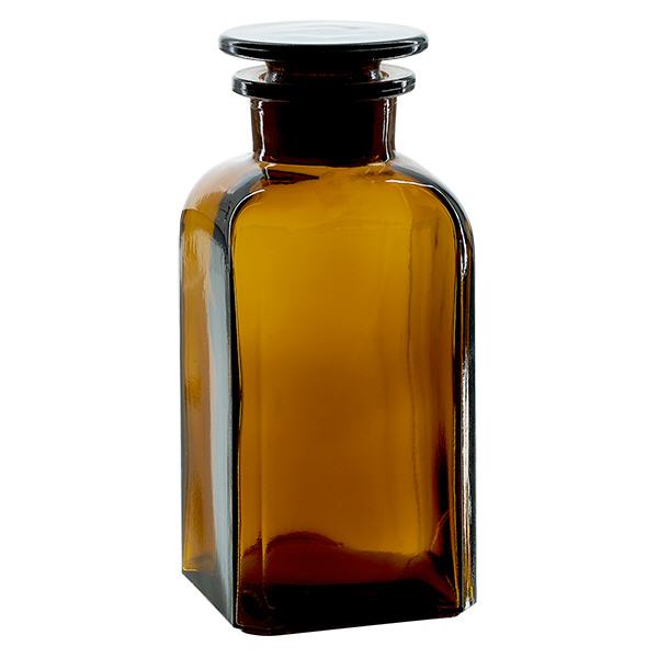 Bottiglia quadrata 350ml marrone con tappo in vetro a collo largo