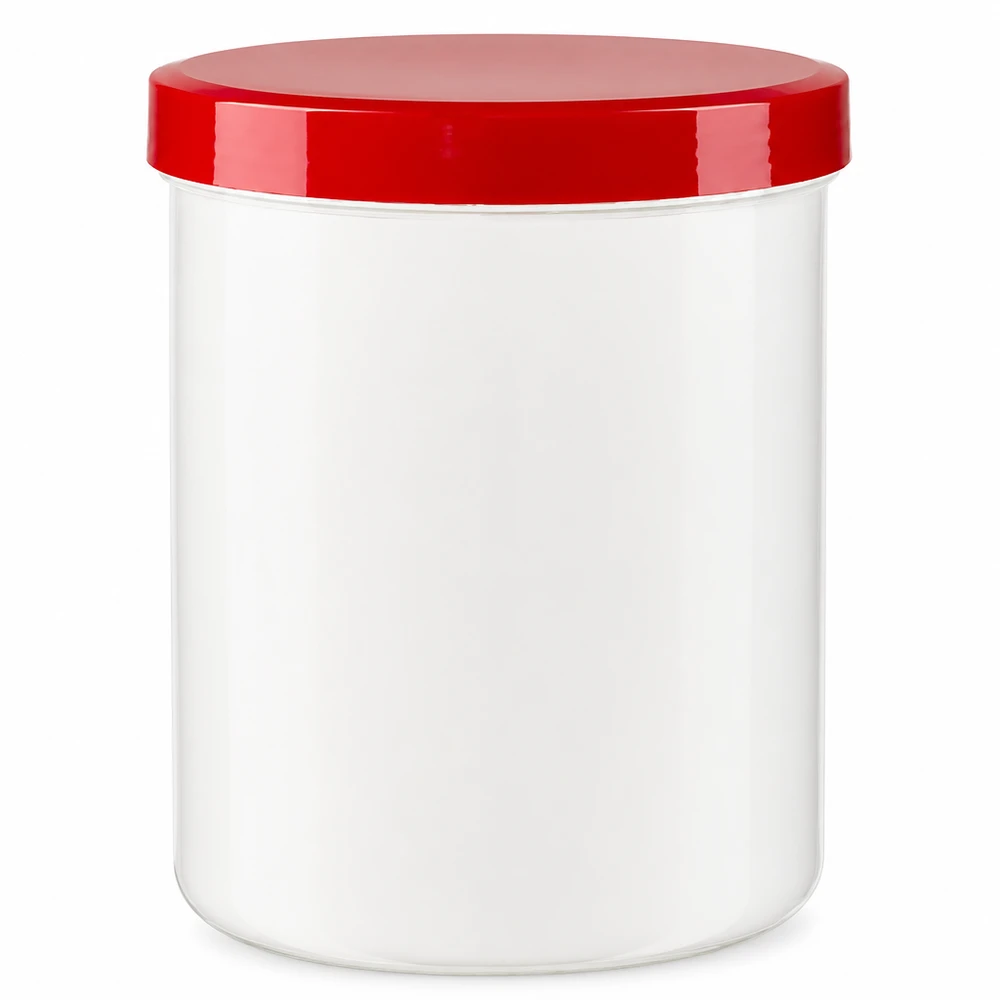 Vasetto per unguenti 1000g bianco con tappo a vite rosso (PP) Barattolo da farmacia da 1000 g, bianco con coperchio rosso, in plastica PP adatta al contatto con gli alimenti