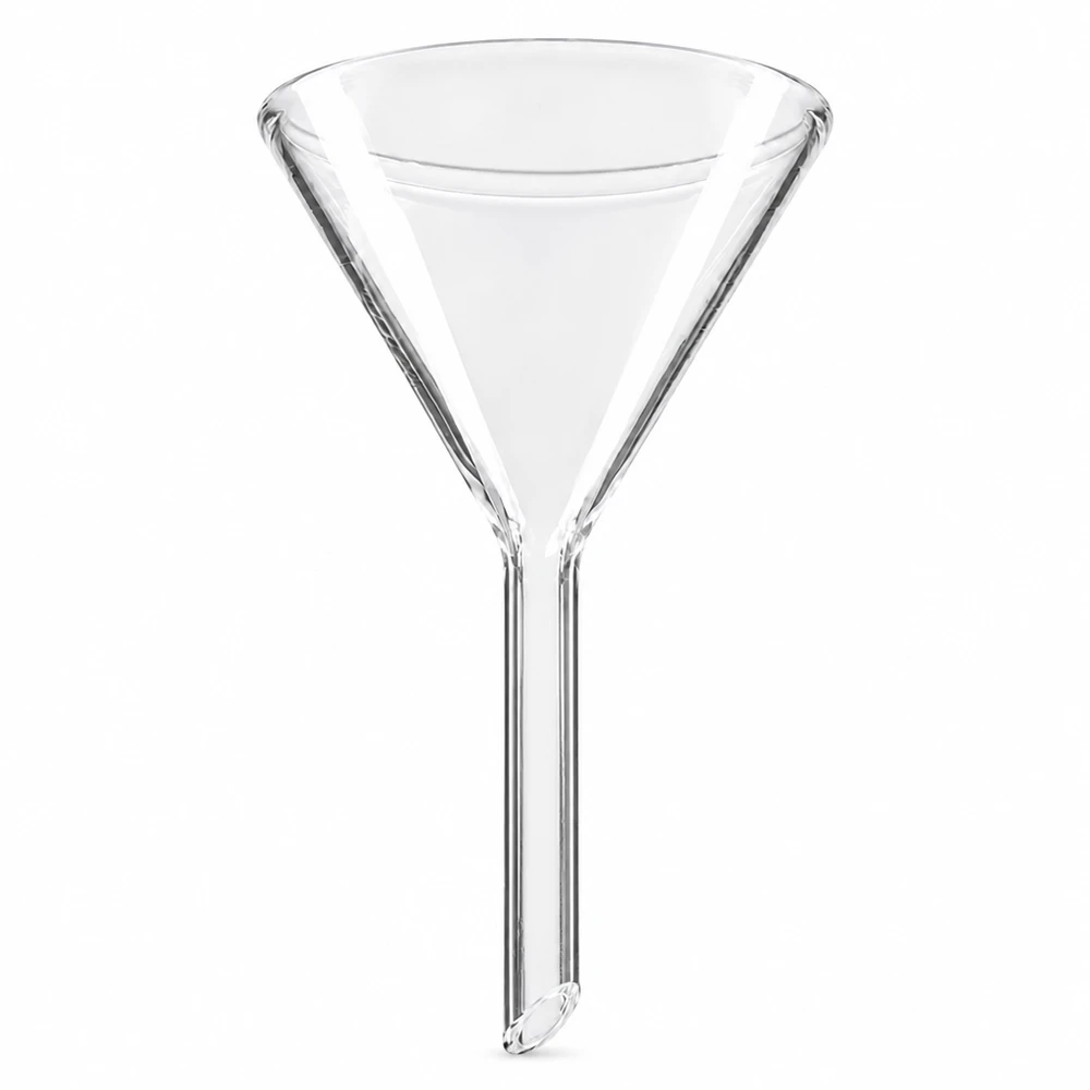 Imbuto Ø 50mm per calce sodata, angolo 60°, stile corto Imbuto in vetro di 50 mm di diametro in vetro soda-lime con angolo di 60 gradi e stile corto