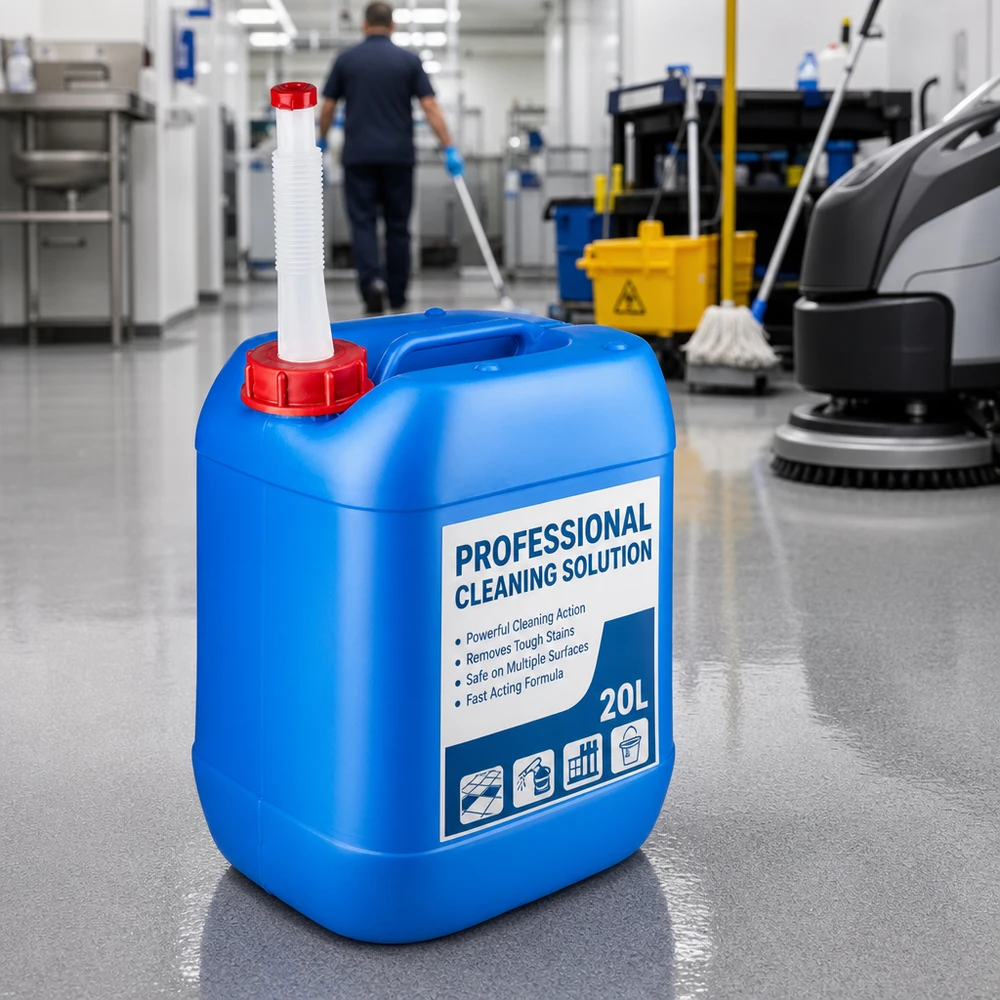 Tanica blu da 20 litri con beccuccio Flex Tanica da 20 litri blu con tubo di scarico flessibile per detergenti professionali in grandi confezioni