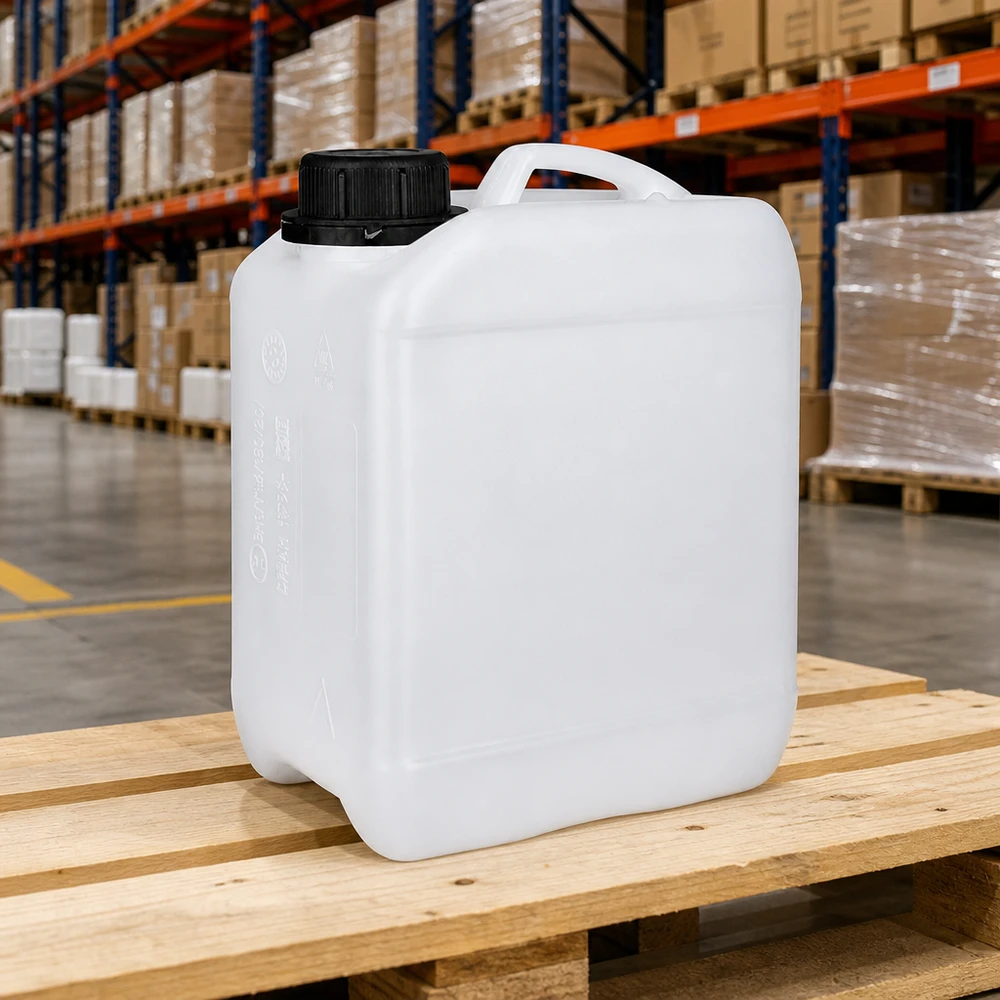 Tanica 2,5 litri con tappo a vite OV Tanica rettangolare in HDPE da 2,5 L, bianca, con design a spalle larghe e manico ergonomico