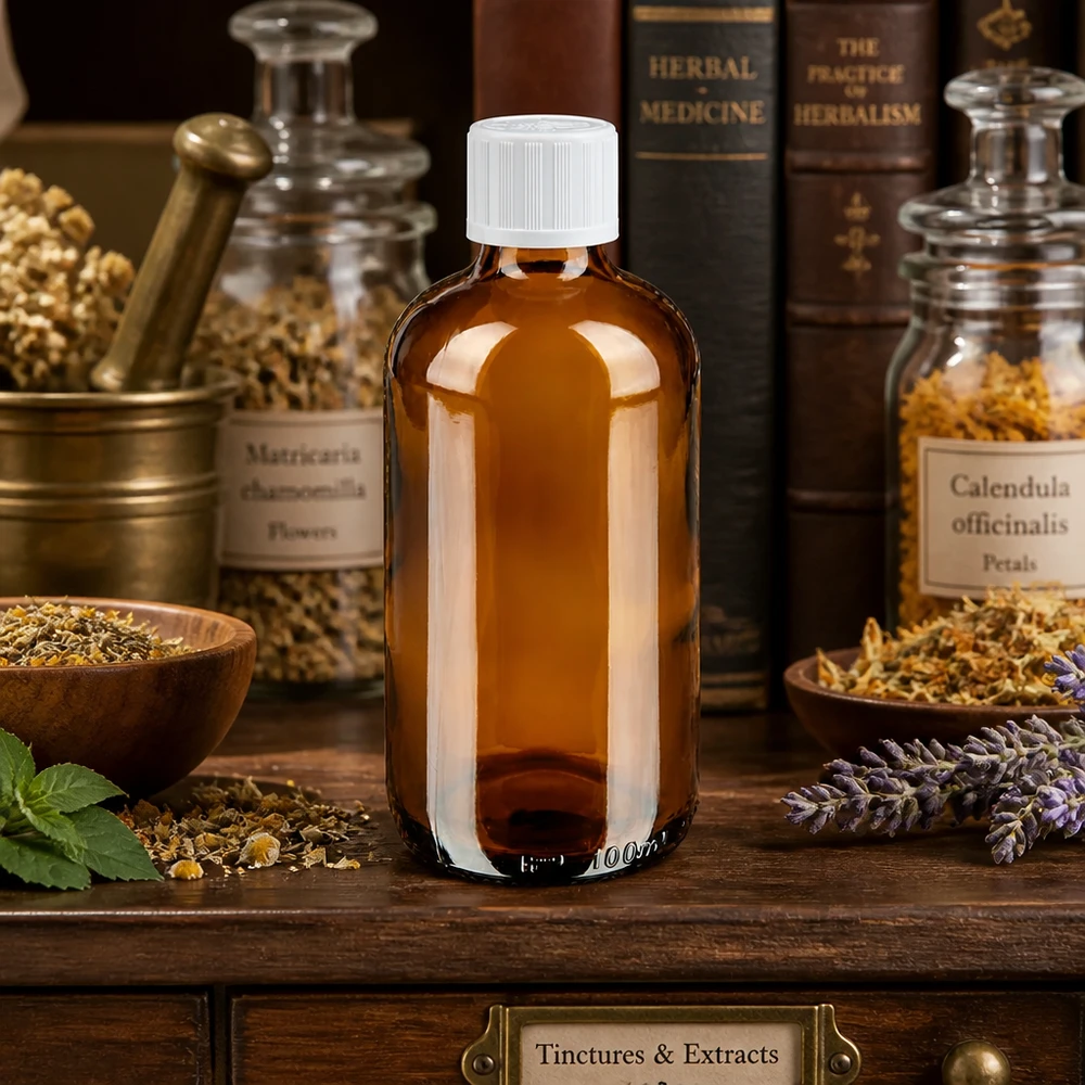 Flacone da farmacia in vetro ambrato da 100 ml con tappo KiSi per libri sulle erbe e piante medicinali