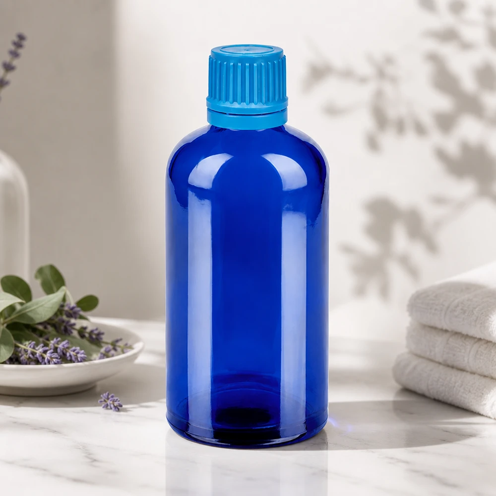 Bottiglia da 100ml 11mm SV blu OV BlueLine UT18/100 Versatile flacone in vetro da 100 ml in blu cobalto, perfetto per cosmetici fai da te e rimedi naturali