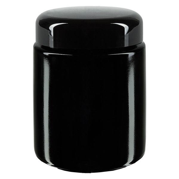 Barattolo a collo largo+ vetro viola 250ml, con coperchio nero Barattolo a collo largo+ vetro viola 250ml, con coperchio nero