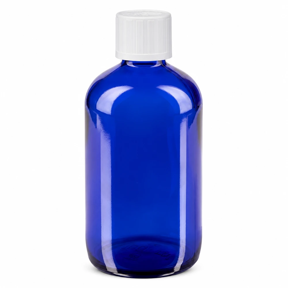 100ml contagocce blu. STD KiSi bianco/1.2mm ApoGlas Flacone da farmacia in vetro blu da 100 ml con tappo di sicurezza per bambini bianco e dosatore a gocce da 1,2 mm