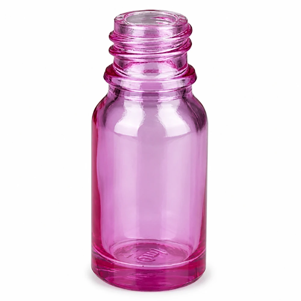 Flacone spray nasale da 10 ml bianco/trasparente standard PurpleLine. UT18/10 Flacone vuoto in vetro da 10 ml colorato di viola con filettatura UT18/10 per attacchi a spruzzo