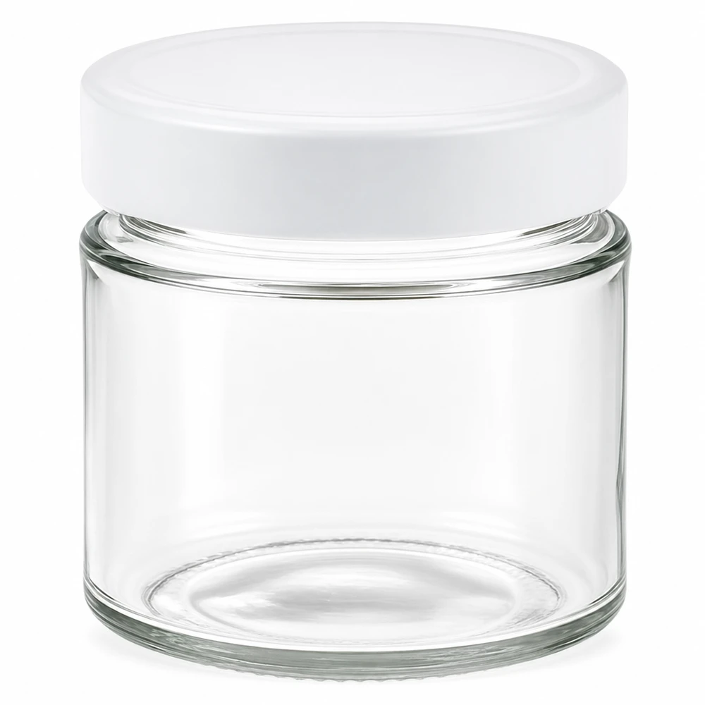 Barattolo rotondo da 135 ml + coperchio BasicSeal bianco profondo UNiTWIST... Barattolo rotondo da 135 ml con coperchio BasicSeal bianco barattolo di vetro vuoto trasparente per la conservazione di cosmetici e alimenti