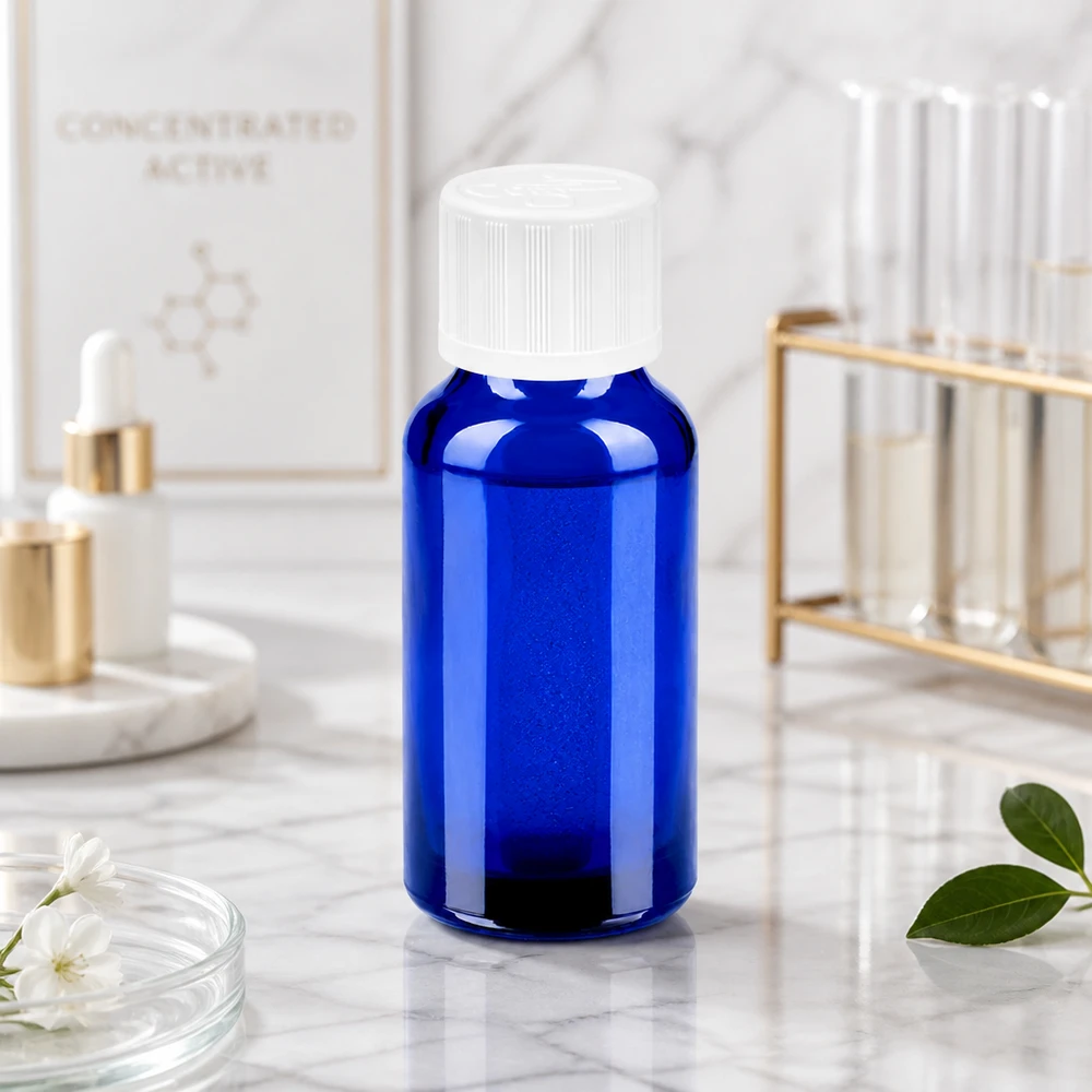 Bottiglia da 20ml 11mm SV w. STD KiSi BlueLine UT18/20 Flacone in vetro premium da 20 ml blu cobalto con tappo STD per la conservazione sicura dei principi attivi liquidi
