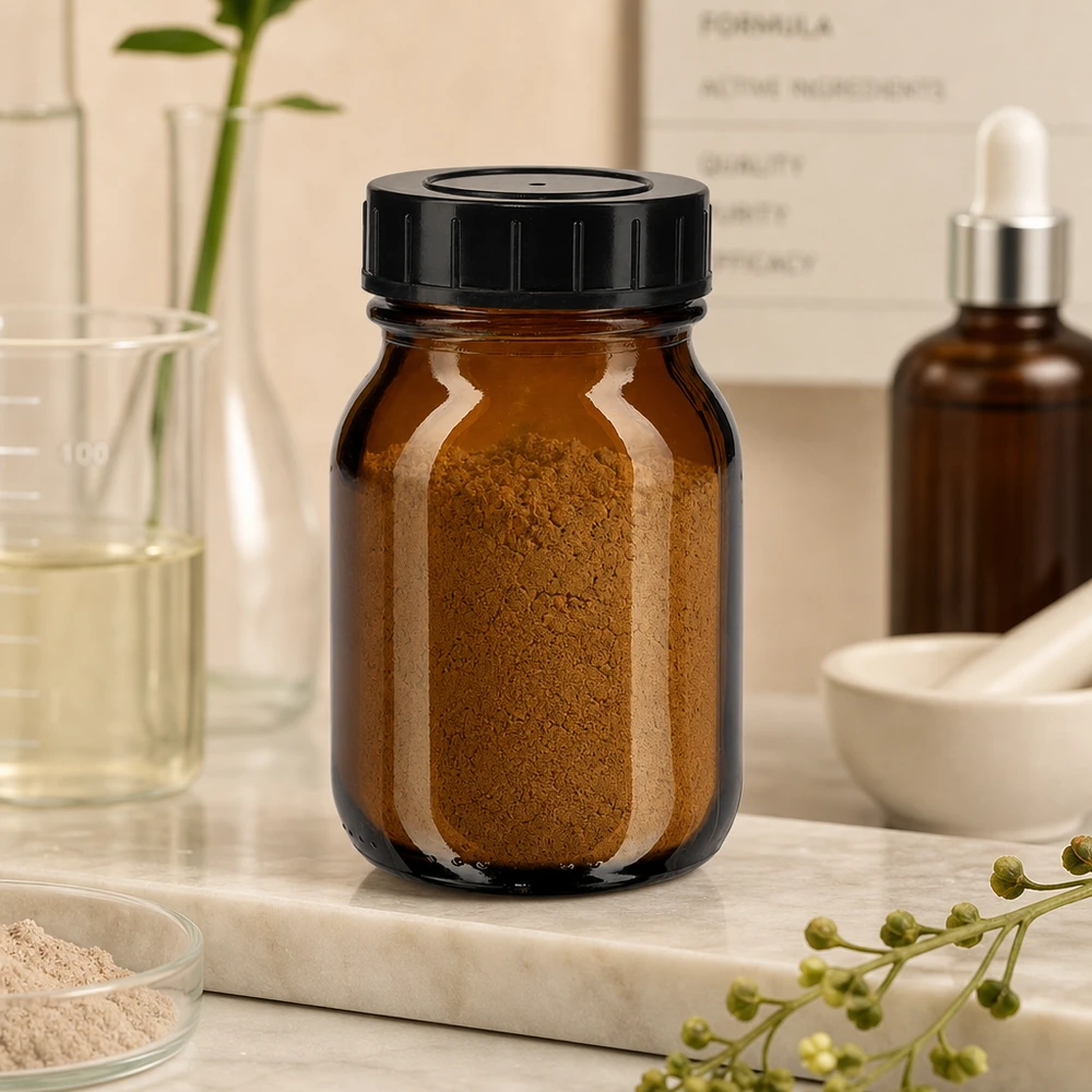 Bottiglia a collo largo da 75ml in vetro ambrato con tappo a vite Bottiglia di vetro da 75 ml con ampia apertura e coperchio nero per un facile riempimento.