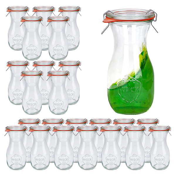 Set di 24 vasetti Weck da 290 ml per succo di frutta con 24 coperchi in vetro, 2 Set di 24 vasetti Weck da 290 ml per succo di frutta con 24 coperchi in vetro, 2