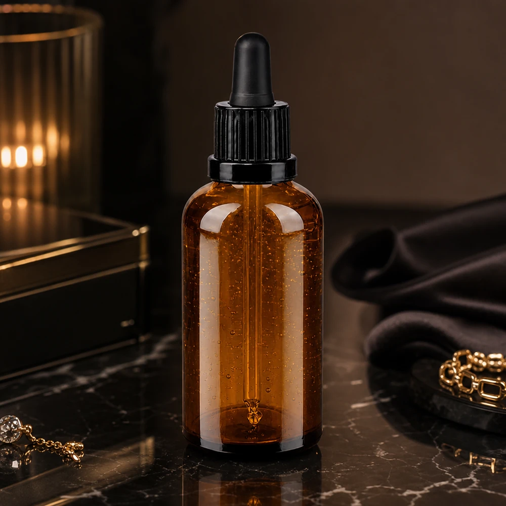Flacone per pipette da 50 ml nero OV BrownLine UT18/50 Elegante flacone per pipette da 50 ml nero OV BrownLine UT18/50 con design a forma di goccia per cosmetici