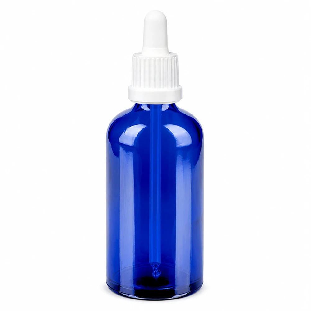 Flacone per pipette da 100 ml bianco OV BlueLine UT18/100 Flacone in vetro con protezione UV 100ml blu con pipetta contagocce precisa per laboratori e farmacie