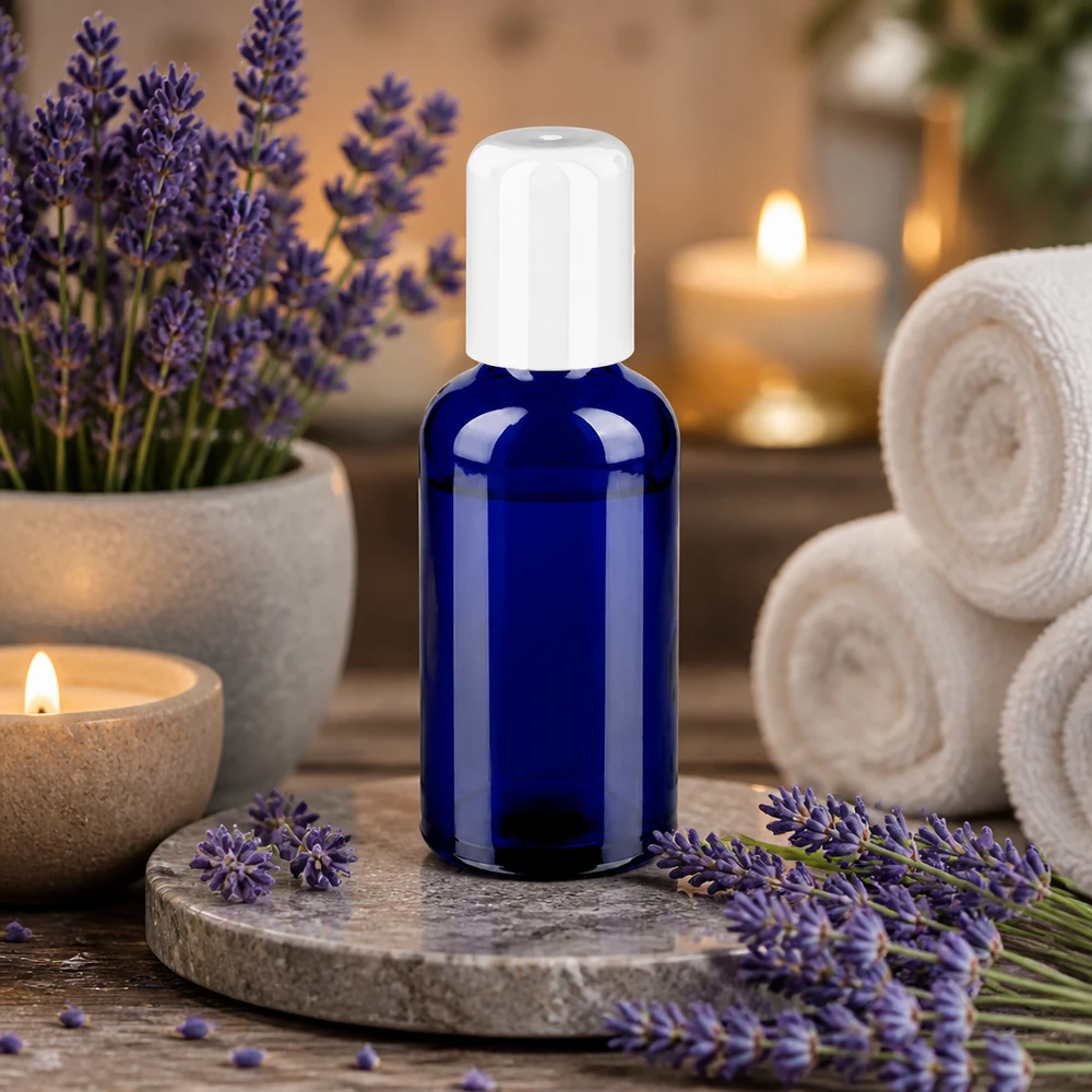 Flacone roll-on da 50 ml bianco STD BlueLine UT18/50 Flacone in vetro di alta qualità da 50 ml con sistema roll-on per l'applicazione spot dei prodotti per la cura del corpo