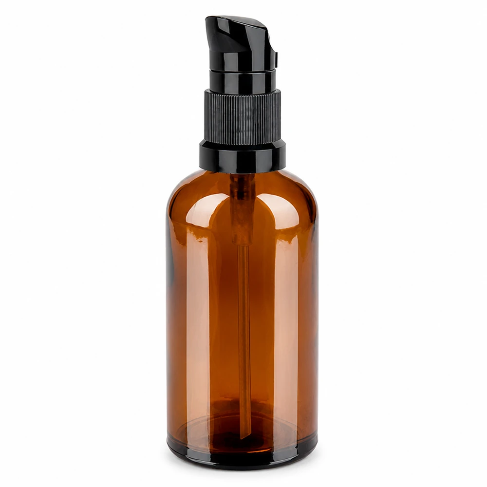 Flacone a pompa da 100 ml nero STD BrownLine UT18/100 Flacone dosatore da 100 ml marrone STD BrownLine con attacco a pompa nero UT18/100
