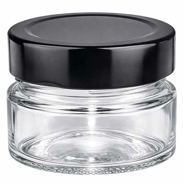 Barattolo rotondo da 80 ml + coperchio BasicSeal nero profondo UNiTWIST Barattolo rotondo da 80 ml con coperchio nero BasicSeal tappo UNiTWIST vasetto cosmetico vuoto e trasparente