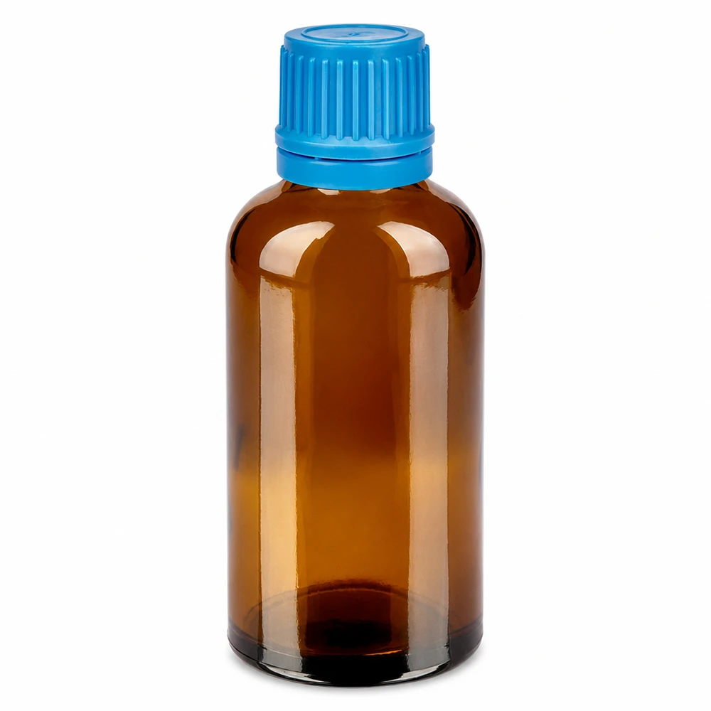 Bottiglia da 50ml 11mm SV blu OV BrownLine UT18/50 Flacone in vetro BrownLine da 50 ml con tappo OV blu per applicazioni farmaceutiche