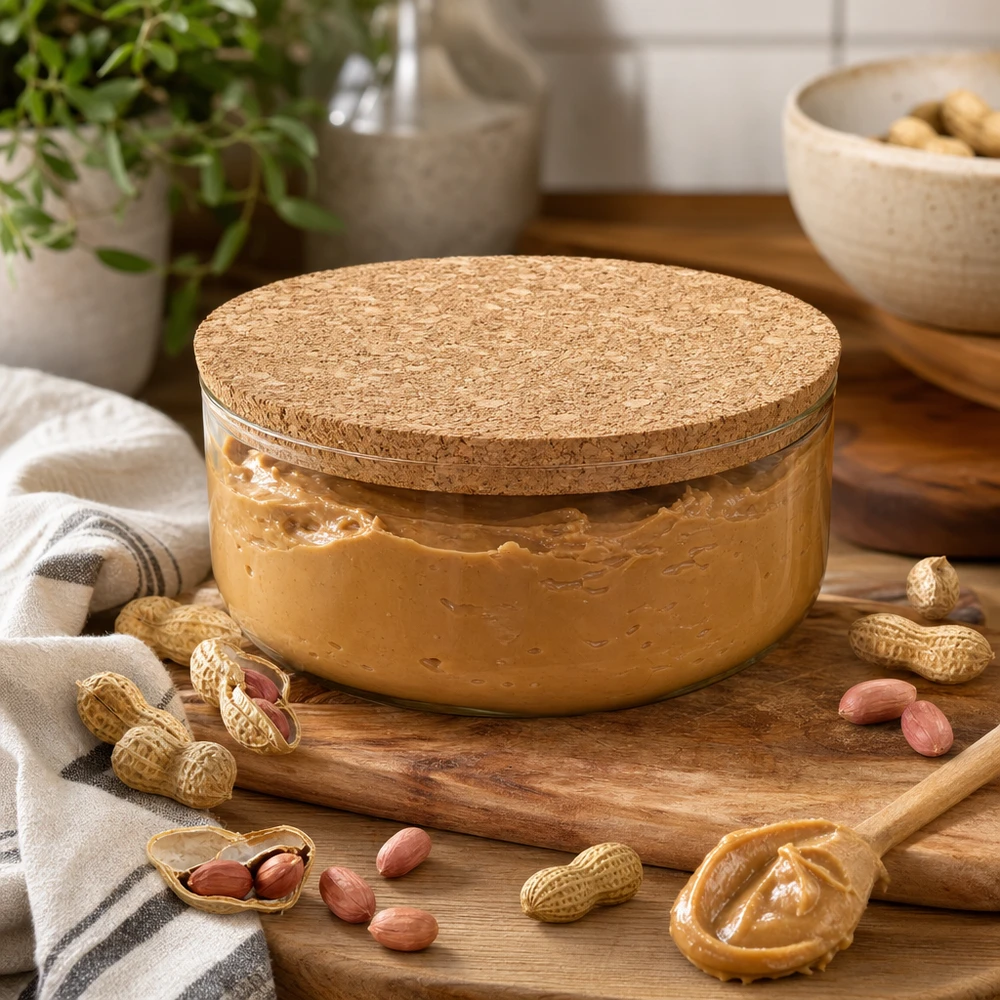 WECK RR80 sughero naturale in cucina accogliente con barattolo di burro di arachidi pratico stoccaggio