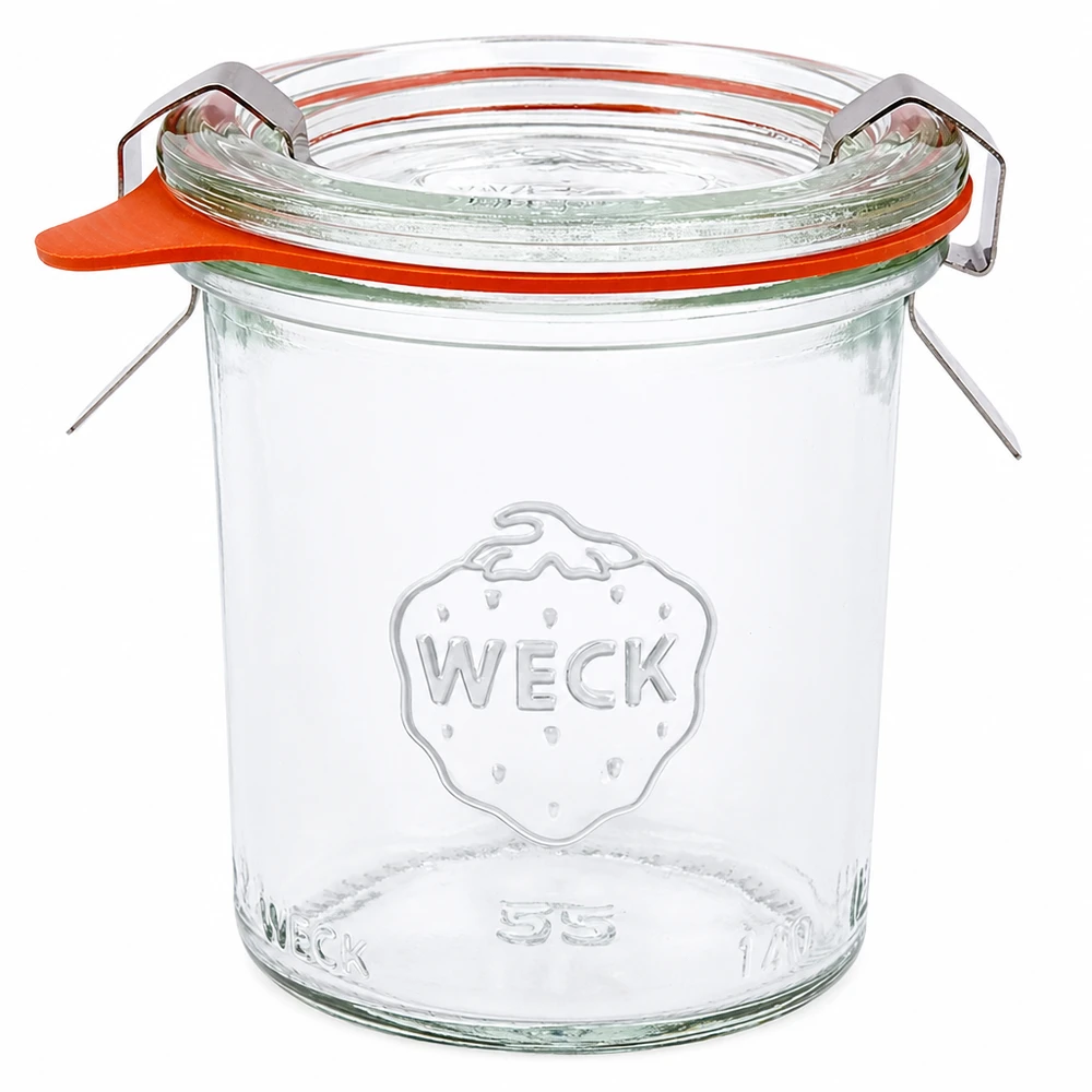 Vaso da 140 ml completo WECK RR60 WECK 140ml RR60 bicchieri con coperchio in vetro anello di gomma e fascette set completo per inscatolare e conservare
