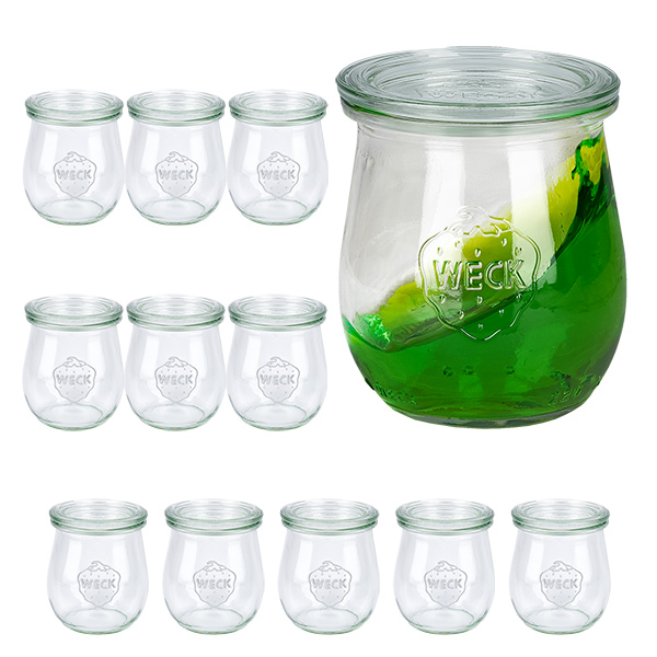 Set di 12 vasi Weck a tulipano da 220 ml con 12 coperchi in vetro