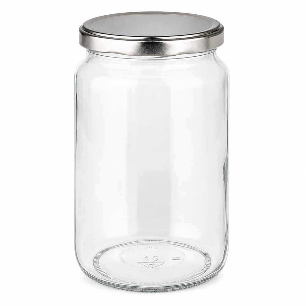 Barattolo rotondo da 795 ml con coperchio BasicSeal argento UN... Barattolo rotondo da 795 ml con coperchio BasicSeal argento - barattolo vuoto per conserve con coperchio in metallo per la conservazione e lo stoccaggio