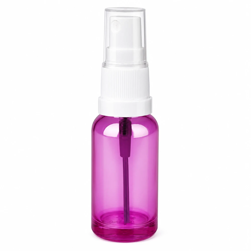 Flacone a pompa viola con attacco a spruzzo bianco STD UT18/20 per un dosaggio preciso dei liquidi