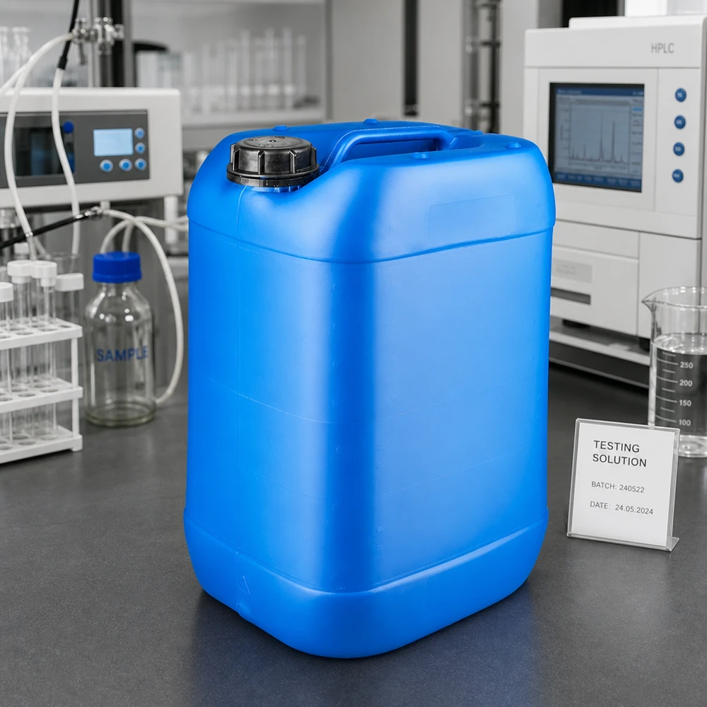 Tanica 25 litri blu con tappo a vite OV Robusto contenitore in HDPE da 25 litri di colore blu con tappo OV a prova di bambino, destinato all'uso in laboratorio