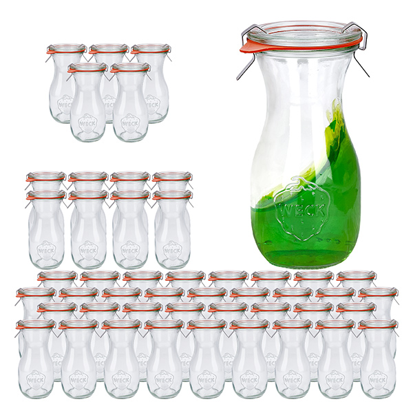 Set di 48 vasetti Weck da 290 ml con 48 coperchi di vetro, 4 Set di 48 vasetti Weck da 290 ml con 48 coperchi di vetro, 4
