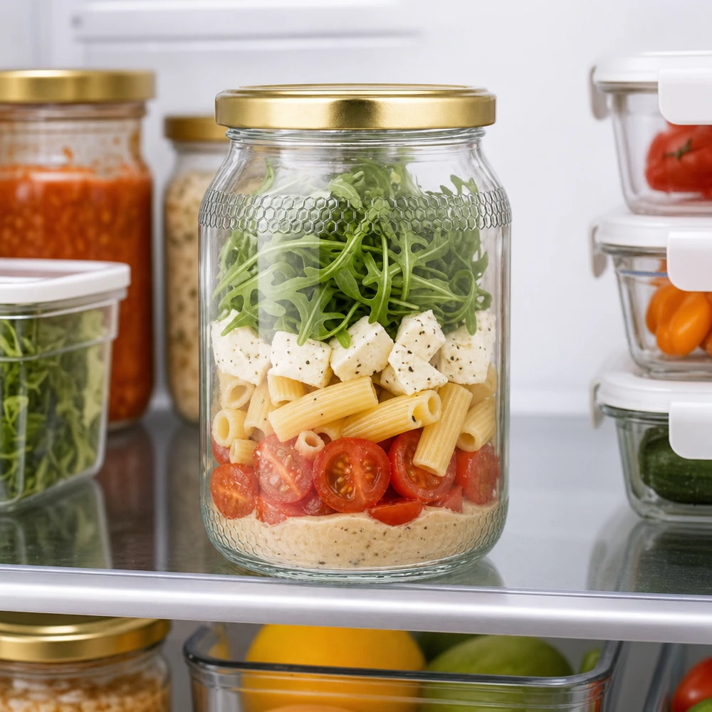 Vasetto per miele da 1260 g con capsula dorata BasicSeal UNiTWIST Barattolo di miele da 900 ml come contenitore per la preparazione dei pasti nel frigorifero - coperchio dorato per conservare l'insalata e fare scorte