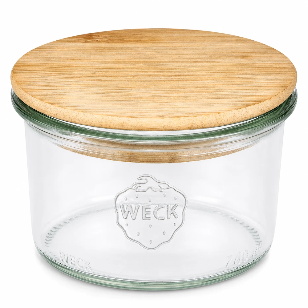 WECK 200ml RR80 vaso da muratore con coperchio in legno di bambù Vaso da muratore rotondo trasparente per cucina e conservazione
