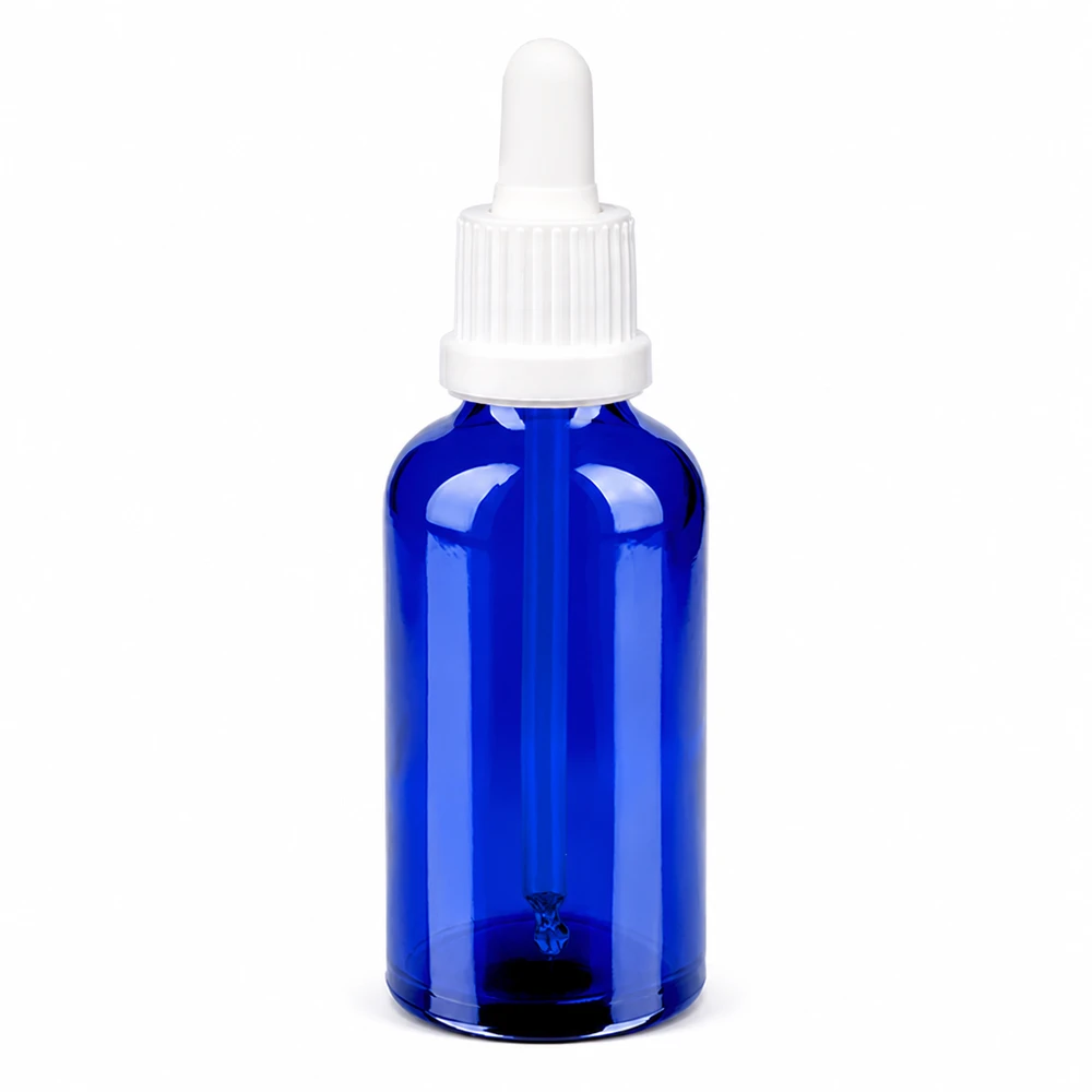 Bottiglia per pipette da 50ml bianca OV BlueLine UT18/50 Bottiglia per pipette blu da 50 ml con tappo contagocce bianco BlueLine UT18/50 formato compatto