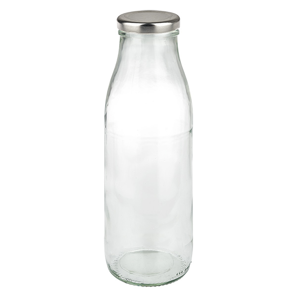 Bottiglia di vetro da 500 ml + coperchio BasicSeal argento UN..