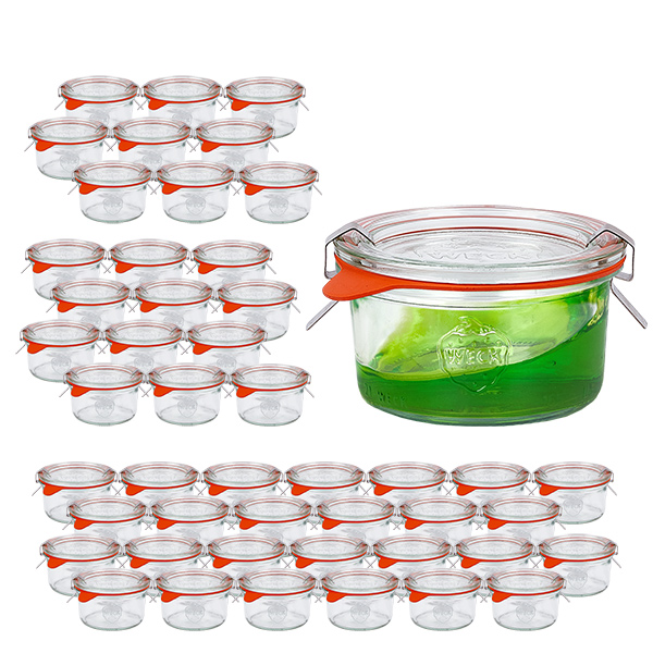 Set di 48 vasetti Weck da 165 ml con 48 coperchi in vetro, 48 Set di 48 vasetti Weck da 165 ml con 48 coperchi in vetro, 48