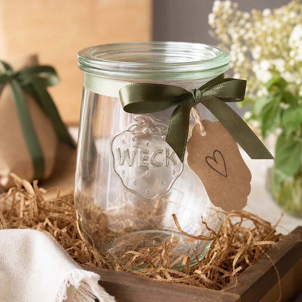 WECK vaso tulipano 1062ml RR100 vetro coperchio confezione regalo fiocco verde ciondolo decorazione materiale artigianale