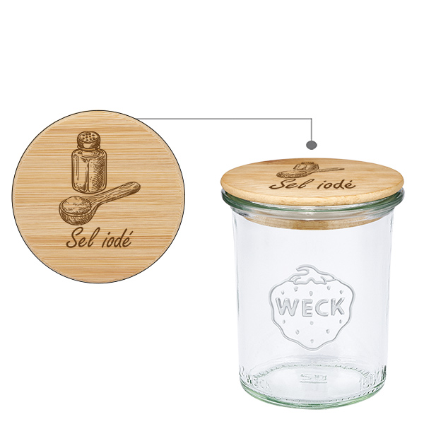 Coprivaso in legno "Sel iodé" con verrina WECK 160ml Coprivaso in legno "Sel iodé" con verrina WECK 160ml