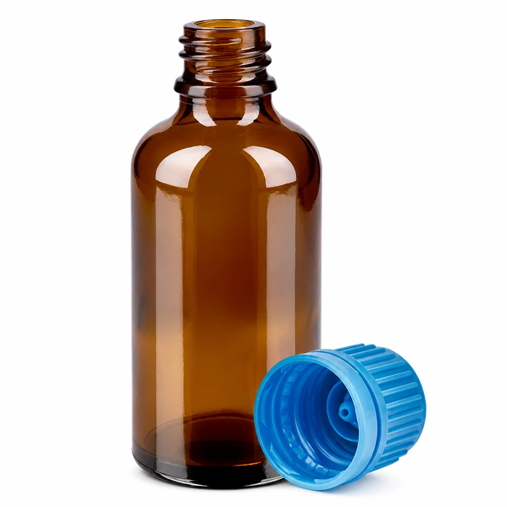 Bottiglia da 50ml 11mm SV blu OV BrownLine UT18/50 Flacone in vetro farmaceutico da 50 ml con apertura di 11 mm e tappo blu antimanomissione