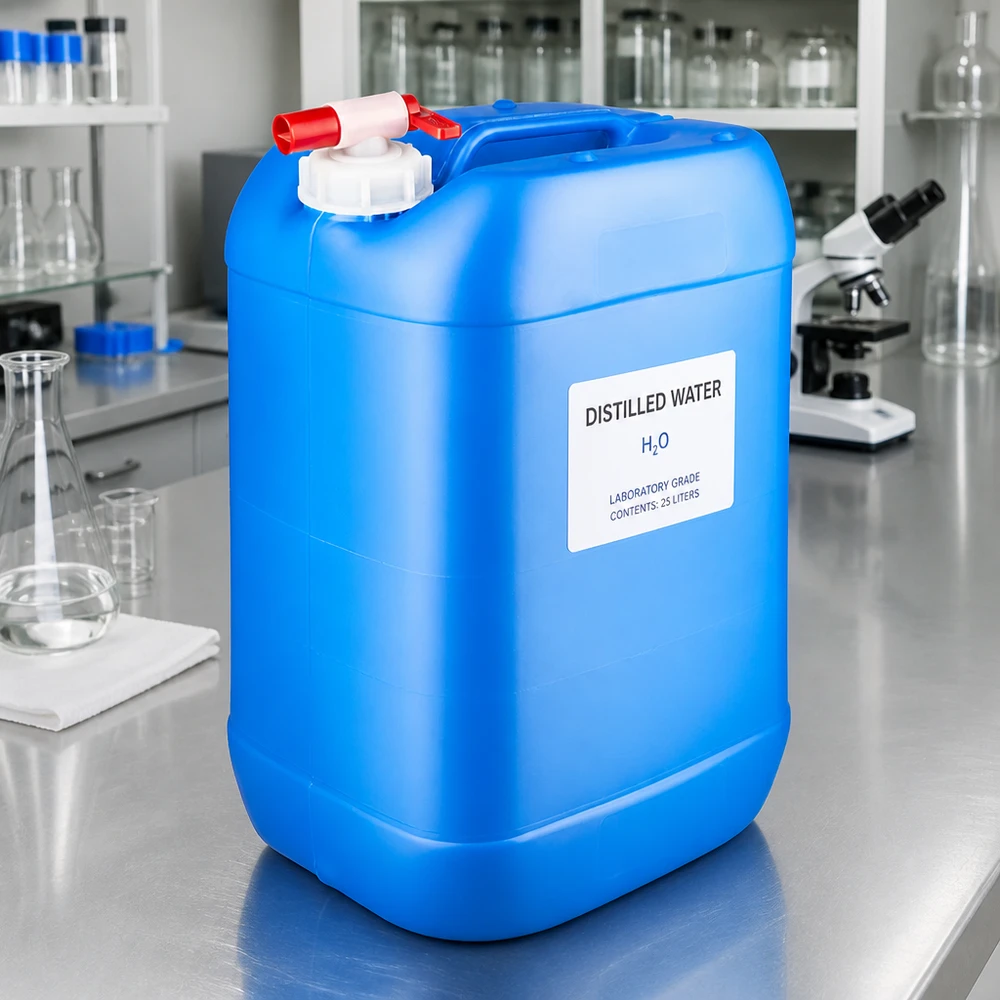 Tanica 25 litri blu con rubinetto di scarico Robusto contenitore da 25 litri di colore blu con pratico rubinetto di scarico per applicazioni di laboratorio