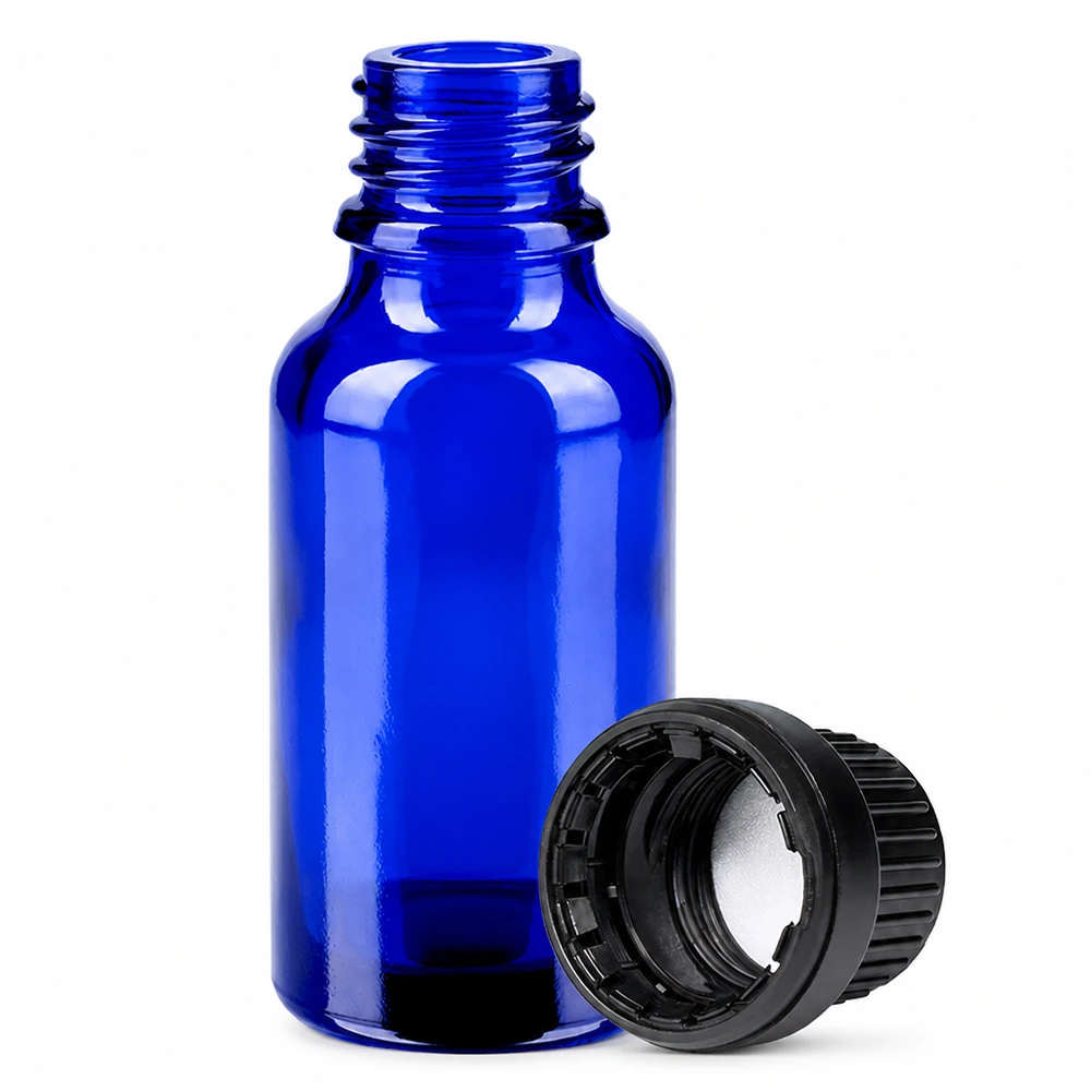 Bottiglia da 20ml 11mm SV nero OV BlueLine UT18/20 Bottiglia professionale da laboratorio 20ml blu cobalto con tappo nero stretto