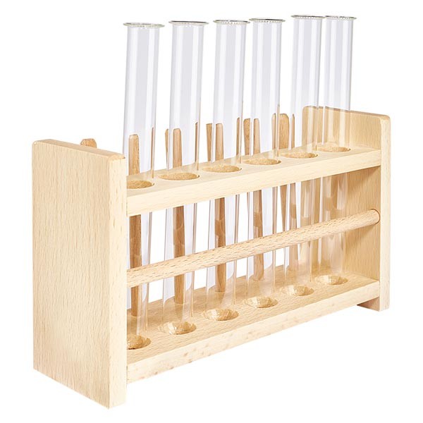 Portaprovette in legno con 6 provette più borosilicato 160x16